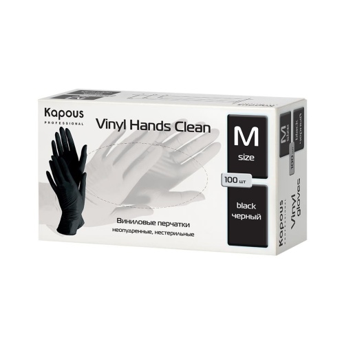 Перчатки виниловые неопудр., ЧЕРНЫЕ (M),, 100шт/упак., "Vinyl Hands Clean"   2816