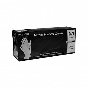 Перчатки нитриловые неопудр., (M), БЕЛЫЕ, 100шт/упак., "Nitrile Hands Clean"   2236